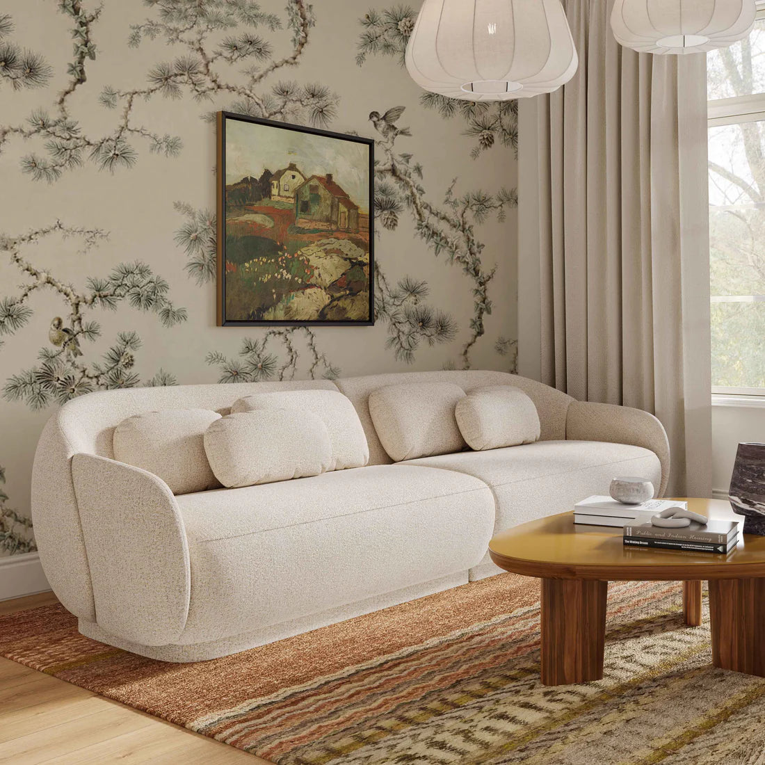 115 inch cream colored high performance loop velvet modular sofa