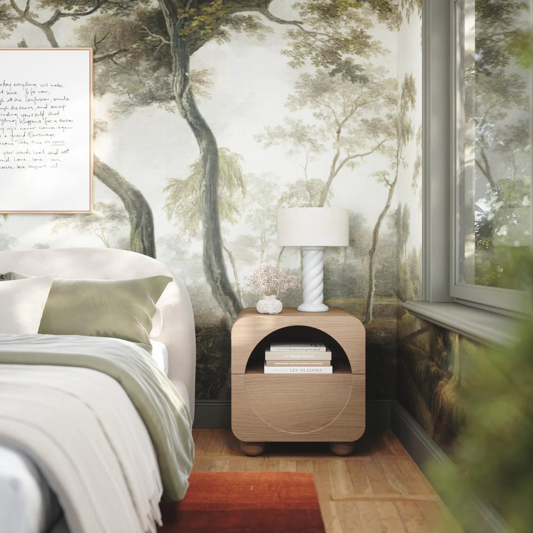 20 inch natural ash wood bedside table with drawers