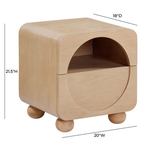 20 inch natural ash wood bedside table with drawers