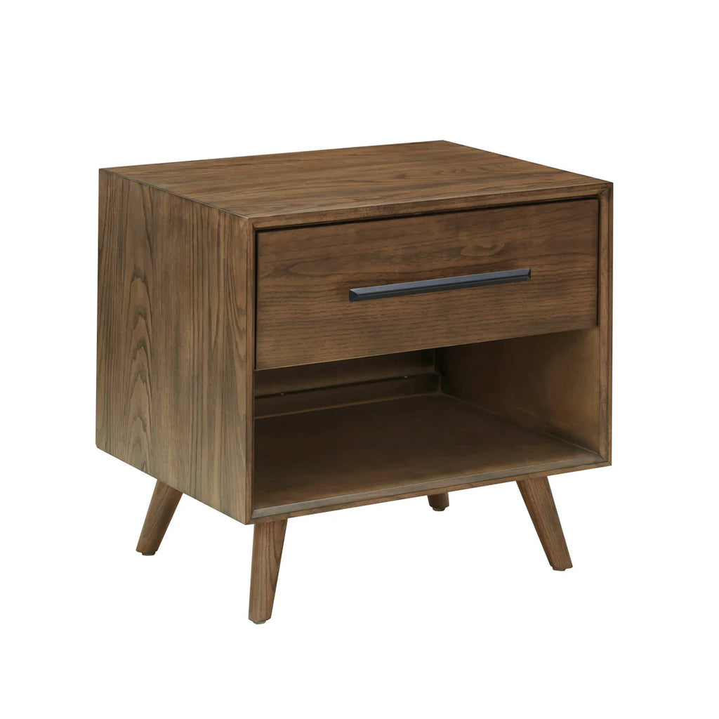 24 inch walnut single drawer bedside table