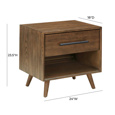 24 inch walnut single drawer bedside table