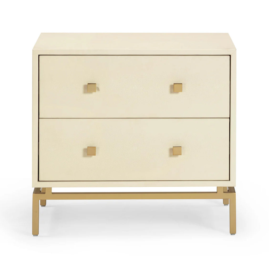 25 inch faux sharkskin double drawer bedside table