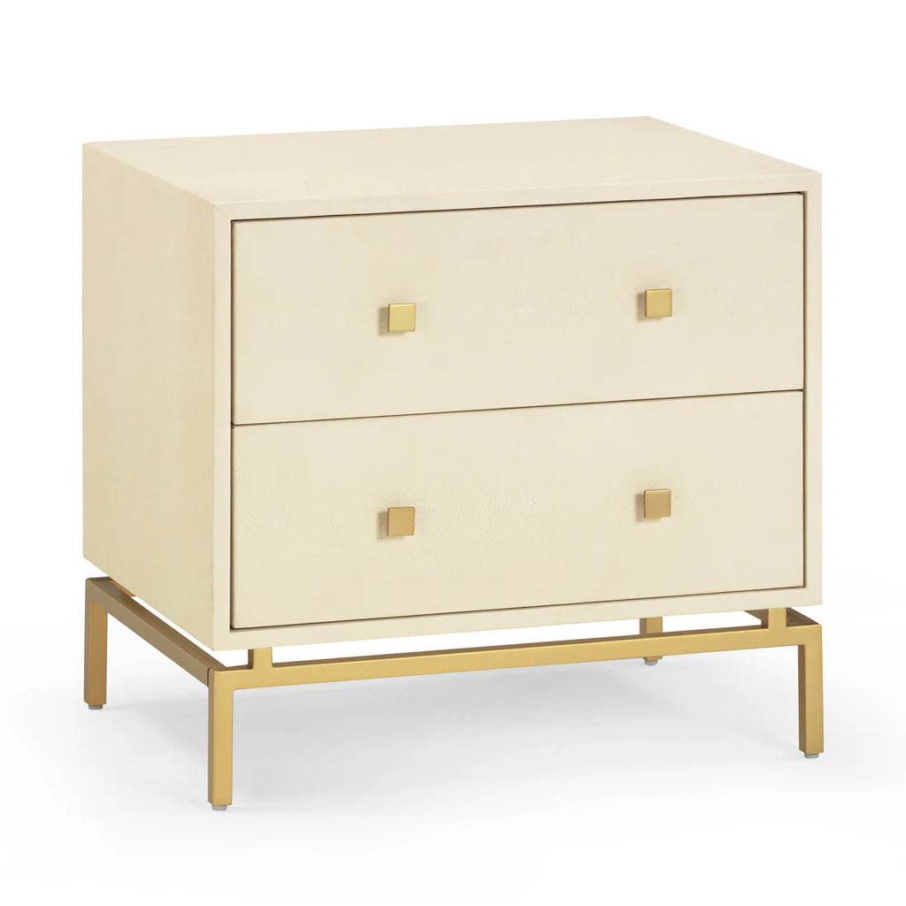 25 inch faux sharkskin double drawer bedside table