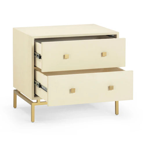 25 inch faux sharkskin double drawer bedside table