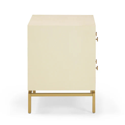 25 inch faux sharkskin double drawer bedside table