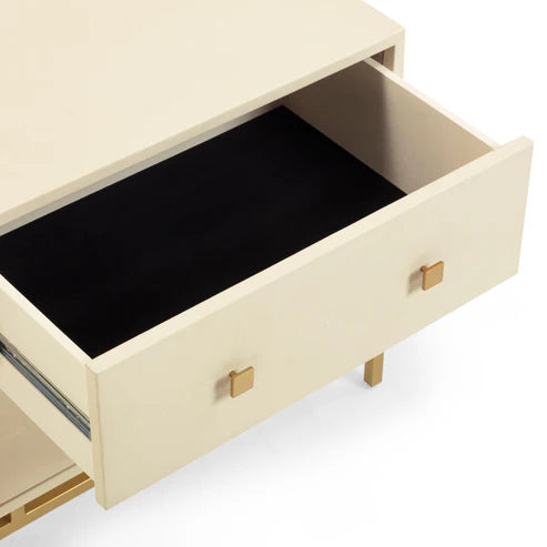 25 inch faux sharkskin double drawer bedside table