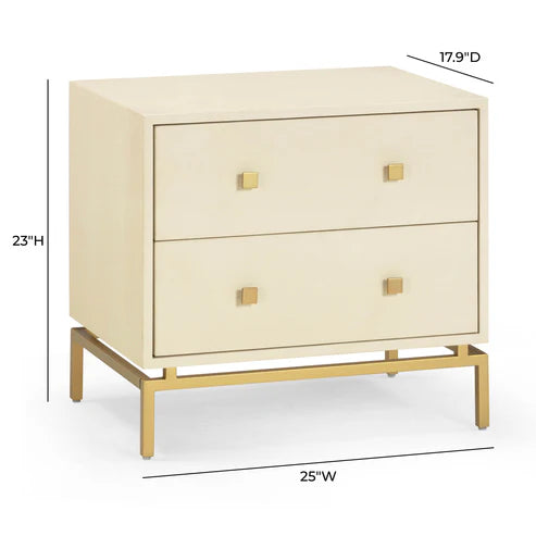 25 inch faux sharkskin double drawer bedside table