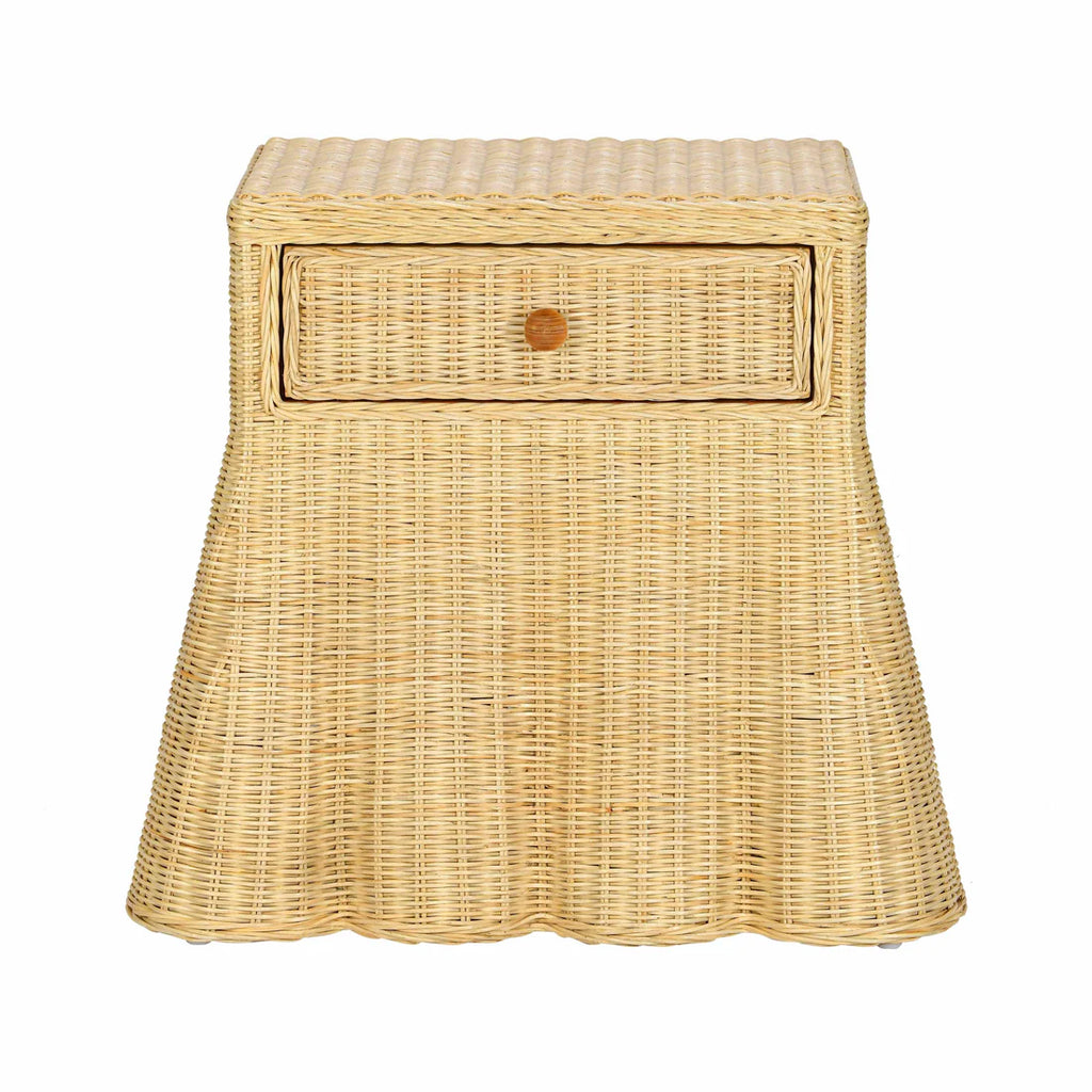 25 inch natural rattan bedside table with drawers