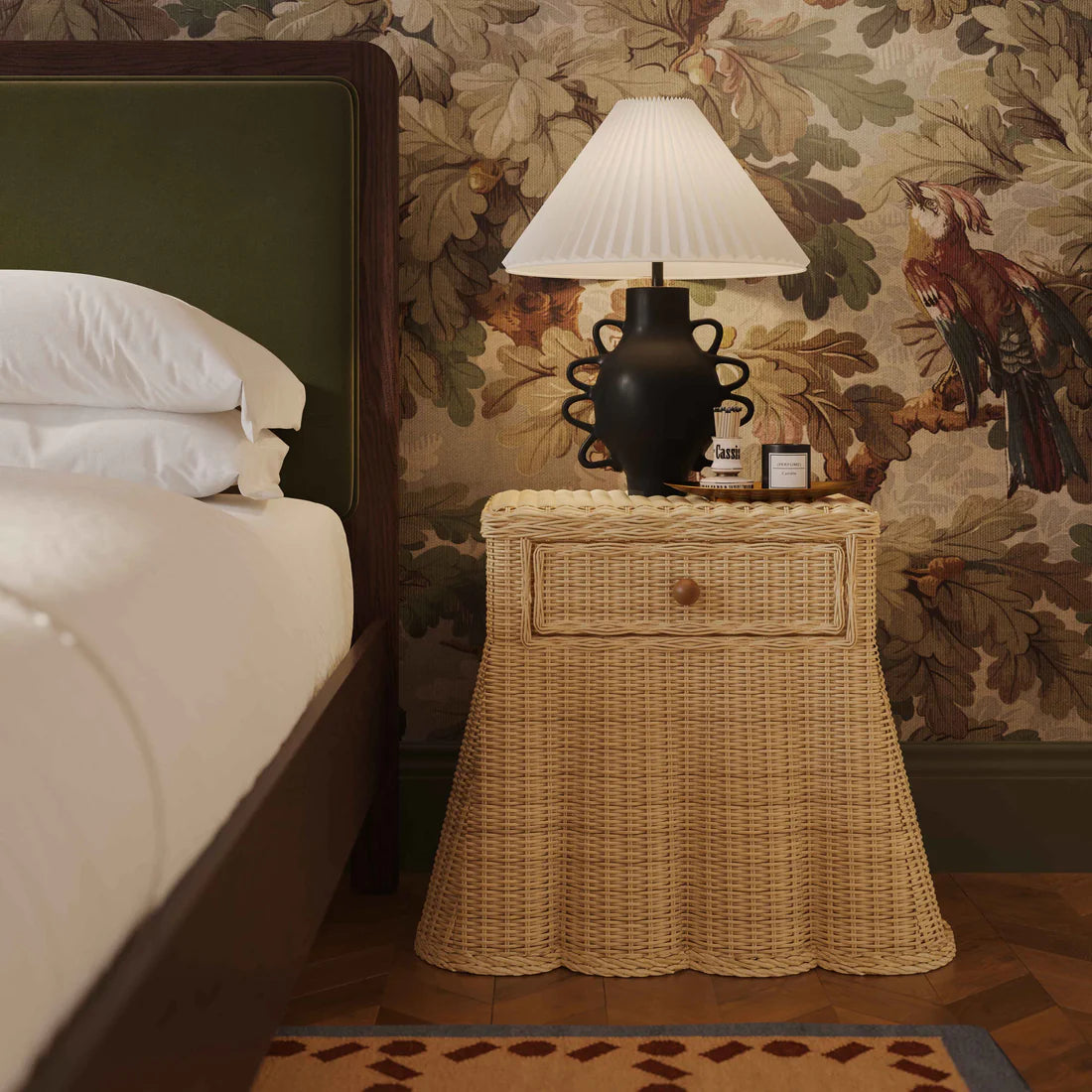 25 inch natural rattan bedside table with drawers