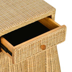 25 inch natural rattan bedside table with drawers
