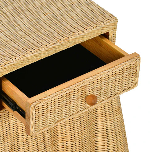 25 inch natural rattan bedside table with drawers
