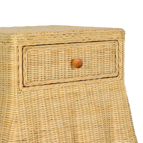25 inch natural rattan bedside table with drawers