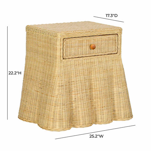 25 inch natural rattan bedside table with drawers