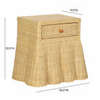 25 inch natural rattan bedside table with drawers