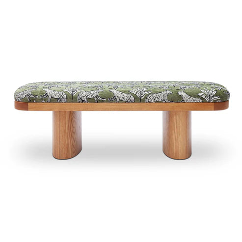 48 inch olive green leopard print jacquard bench
