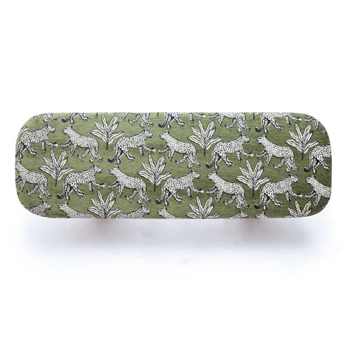 48 inch olive green leopard print jacquard bench