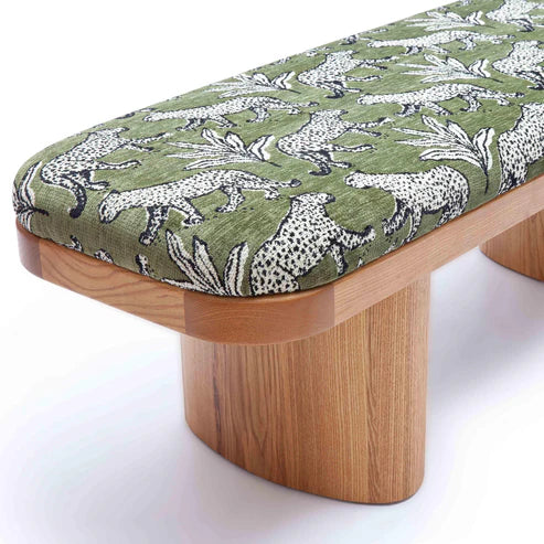 48 inch olive green leopard print jacquard bench