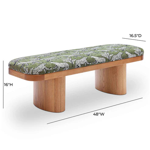 48 inch olive green leopard print jacquard bench