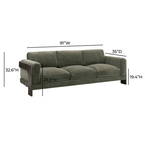 91 inch chenille solid wood sofa