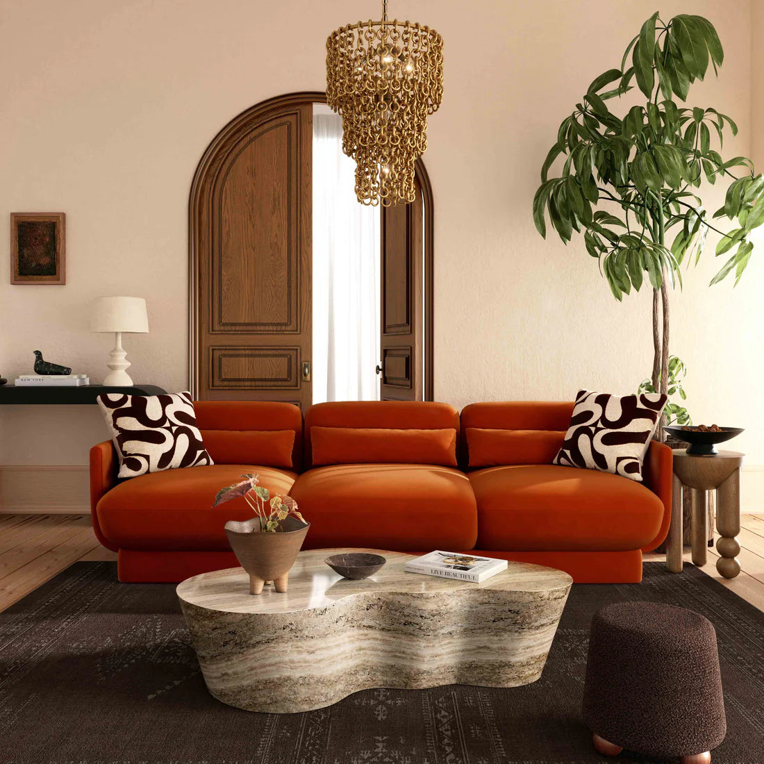 Azalea red 90.5 inch high performance velvet sofa