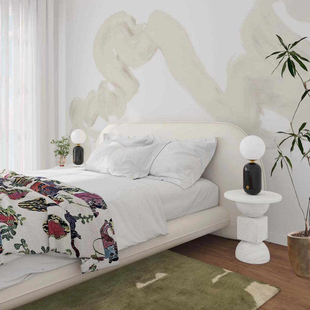 Cream colored faux wool bed