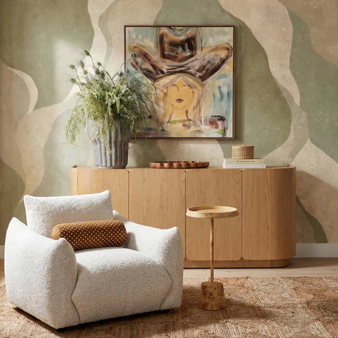 Sand colored coarse fabric armchair