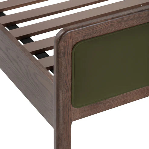 Velvet and ash wood bed