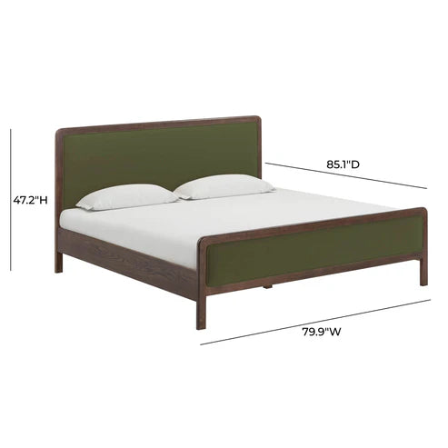 Velvet and ash wood bed